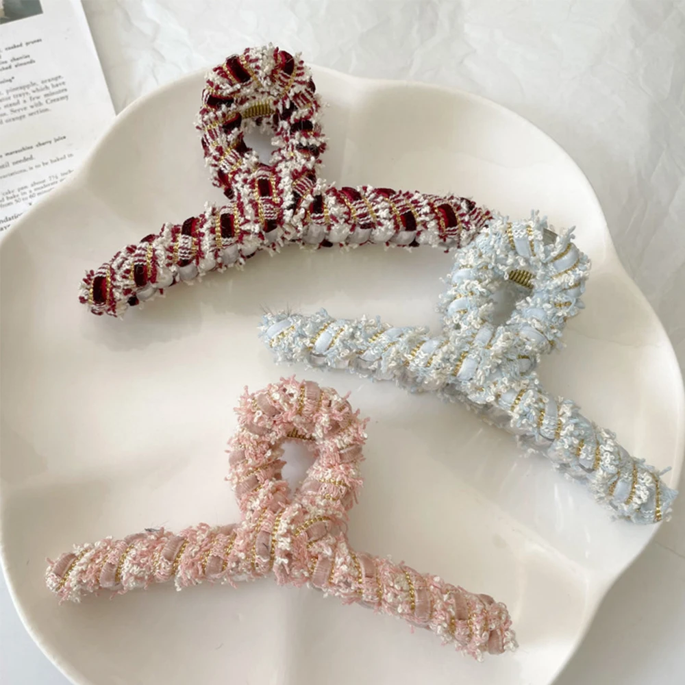 

Заколка для волос женская плюшевая, модный зажим для волос ручной вязки, большой зажим для волос в стиле конского хвоста, простые большие за...