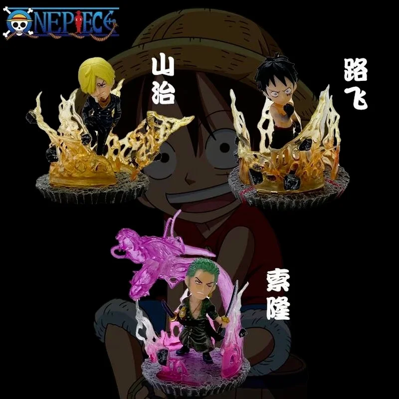 

3styles Anime One Piece Character Q Version Battle Scene Luffy Zoro Ace Boxed Doll Decoration Model Action Figure Toy Child Gift