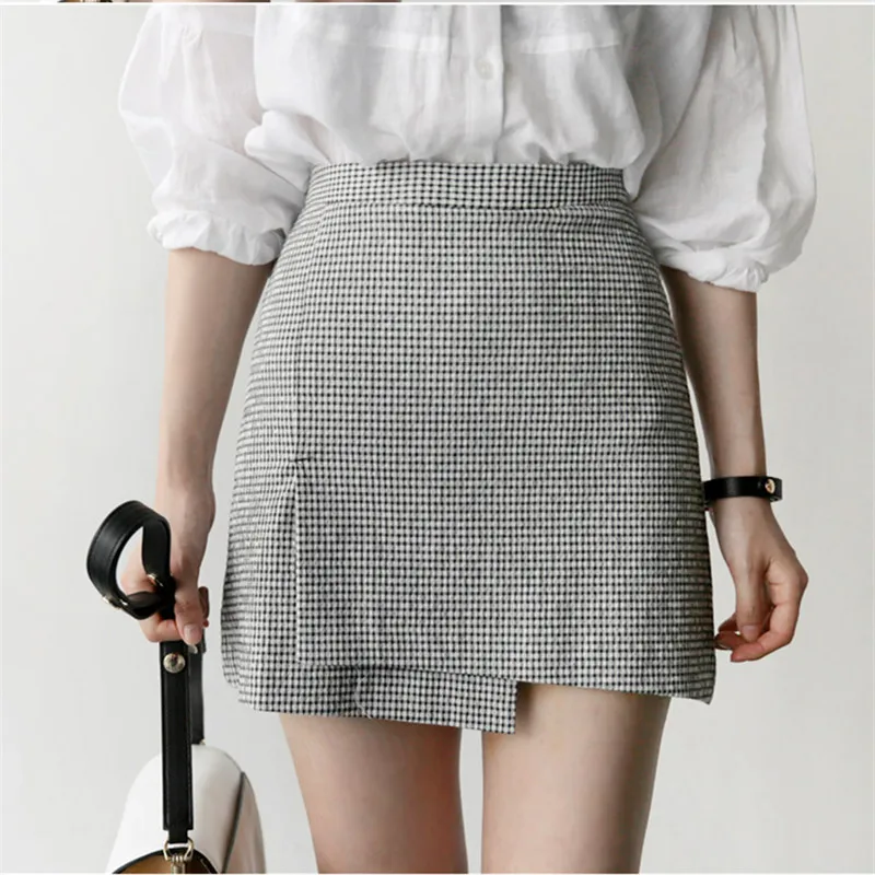 plaid skirt Женская юбка, черная клетчатая мини-юбка, летняя женская юбка с длинным рукавом, льняная хлопковая блузка для девочек размера плюс, женские блузки белого цвета для женщин - Цвет: plaid skirt