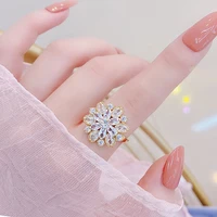 romantic exquisite flower zircon adjustable rings initials charm flash diamond rings daily female luxury fine jewelry bijoux