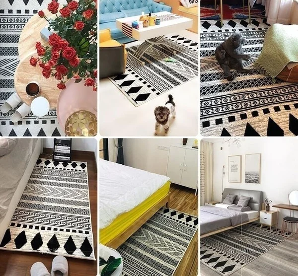 

Moroccan Area Rugs Nordic Living Room Carpets Soft Flannel Bedroom Bedside Blanket Non-Slip Kitchen Door Mat Tatami Home Decor