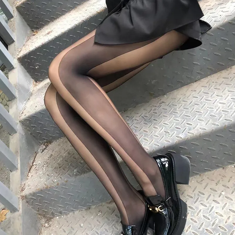 10D Thin Pantyhose Women's Sexy Fake See Through Striped Tights Summer Autumn Seamless Leggings for Female Clothing High Waisted
