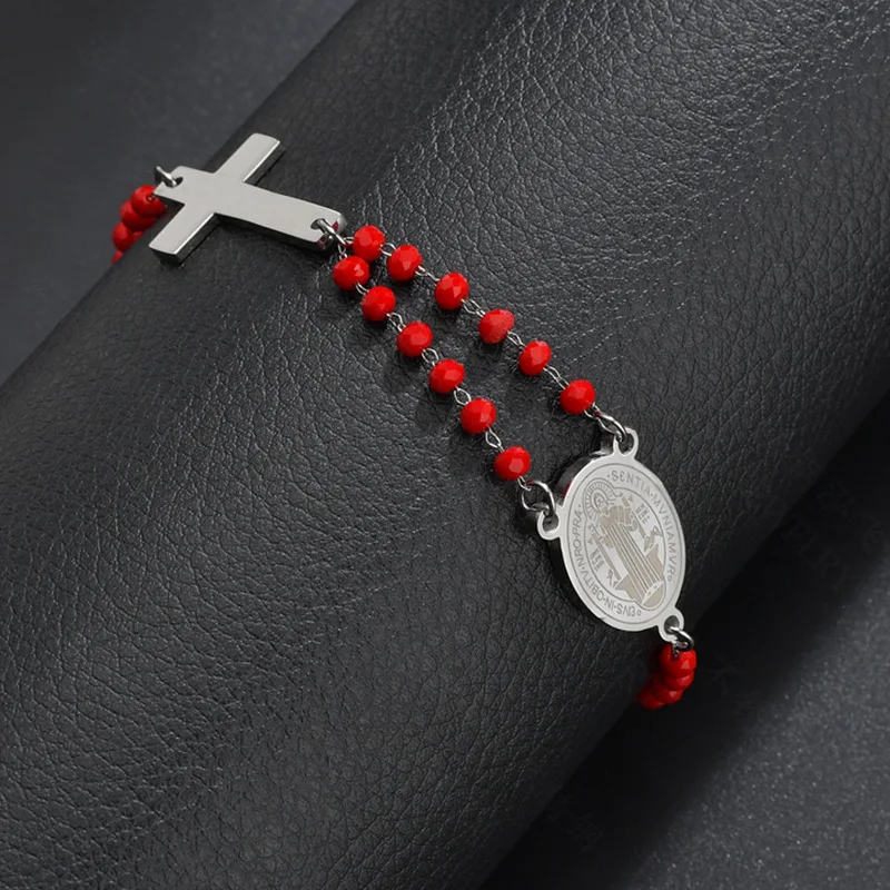 Счастливый браслет из нержавеющей стали с красным хрустальным Бисером мужской и