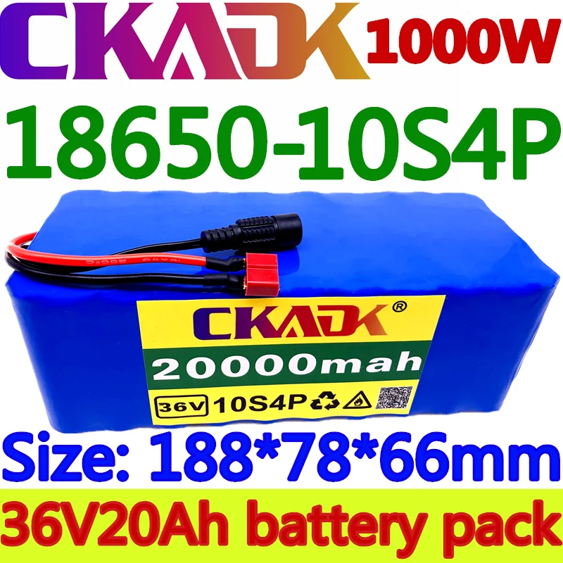 

2021 new CKADK 36V Battery 10S4P 36V 20Ah Battery 1000W High Power Battery 20000mAh Ebike Electric Bike Charger BMS