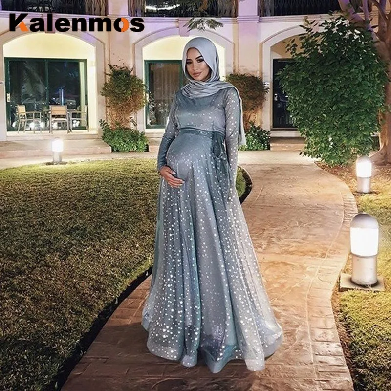 Мусульманское платье для беременных женщин длиной до пола с блестками размера
