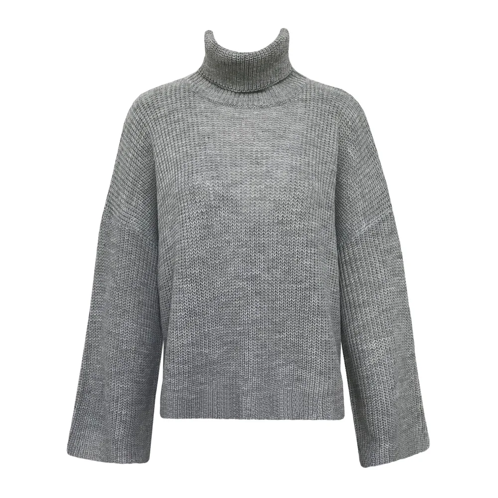 

SWEETKAMAFluorescent Women Turtleneck Sweater Autumn Winter Knit Long Sleeve Pullover Cross Backless Loose Casual Jumper