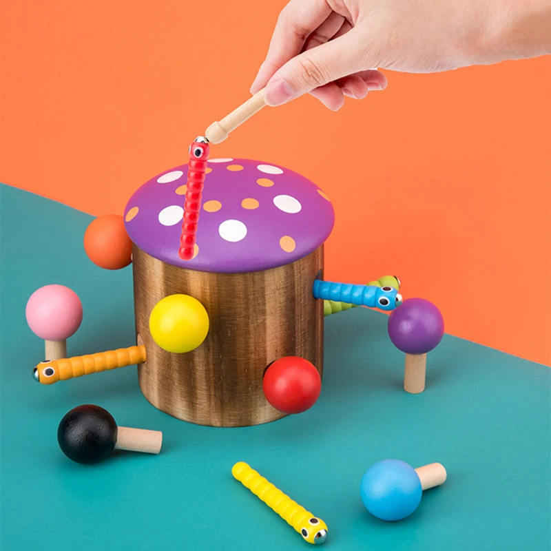 Детские деревянные игрушки гриб ловить черви игра грибы вставленные блоки