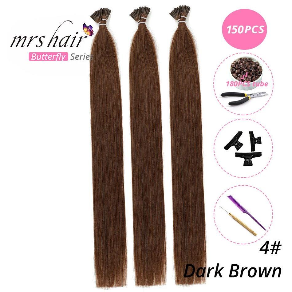 MRSHAIR, 1 г/шт., 16 дюймов, 20 дюймов, 24 дюйма, Предварительно Связанные волосы для наращивания, I Tip Machine, Remy, прямые человеческие волосы на капсулах, настоящие волосы, 50 шт - Цвет: KIT04-150