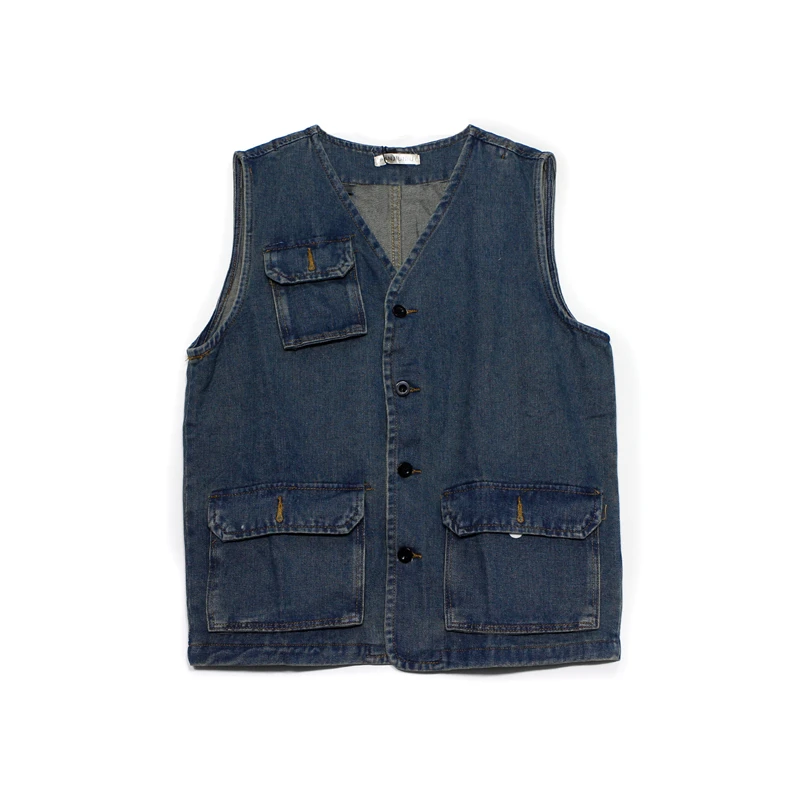 

Retro Denim Vest Men And Women Harajuku Casual Denim Jacket Loose BF Style Street Vest Tooling Pocket Unisex Minimalist Vest