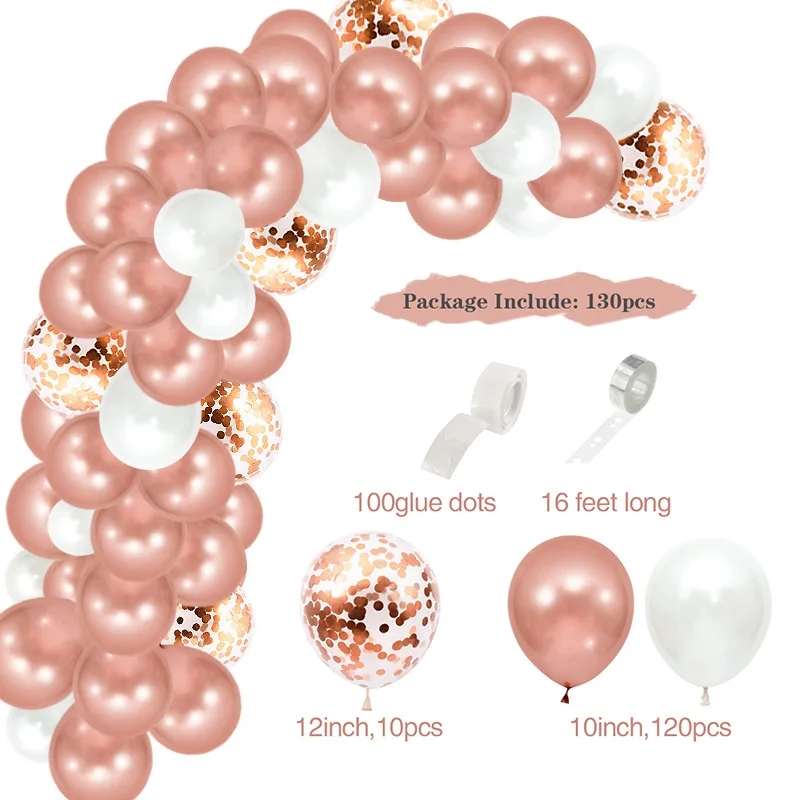

130pcs Rose Gold Balloons Confetti Set Chrome Ballon Birthday Deco Party Wedding Decoration Wedding Anniversary Globals Metallic