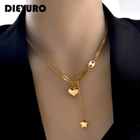 dieyuro 316l stainless steel long love heart women girls necklacespendant star hanging chain choker sweet valentines day gift