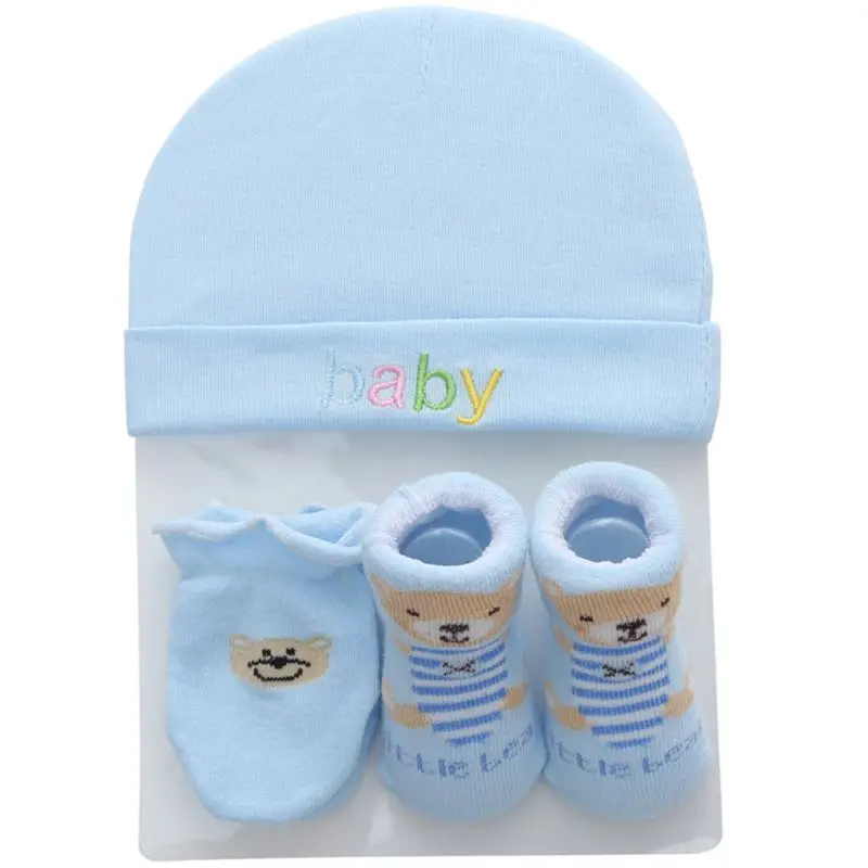 900C-Conjunto de calcetines para beb&eacute;, ni&ntilde;o y ni&ntilde;a, gorro y guantes de algod&oacute;n con dibujos animados-2