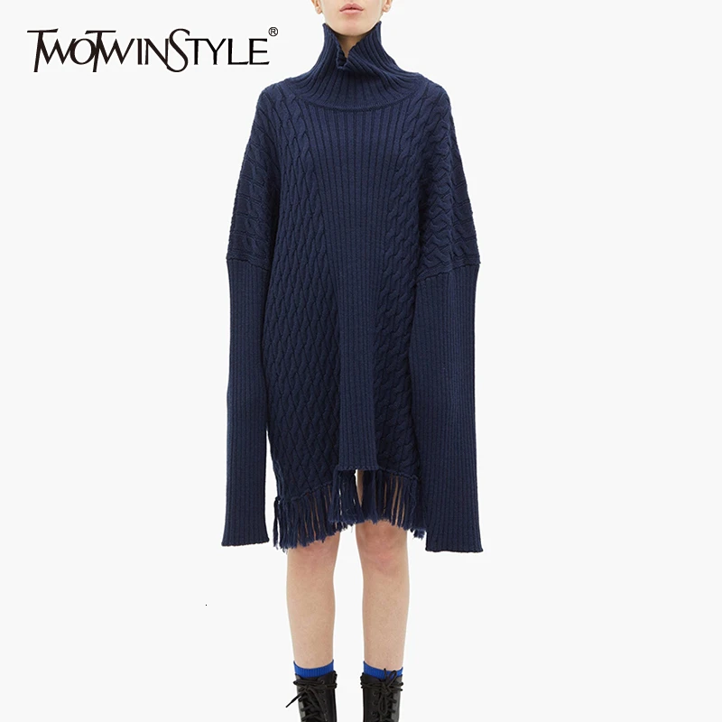 TWOTWINSTYLE винтажный лоскутный вязаный свитер с кисточками для женщин водолазка