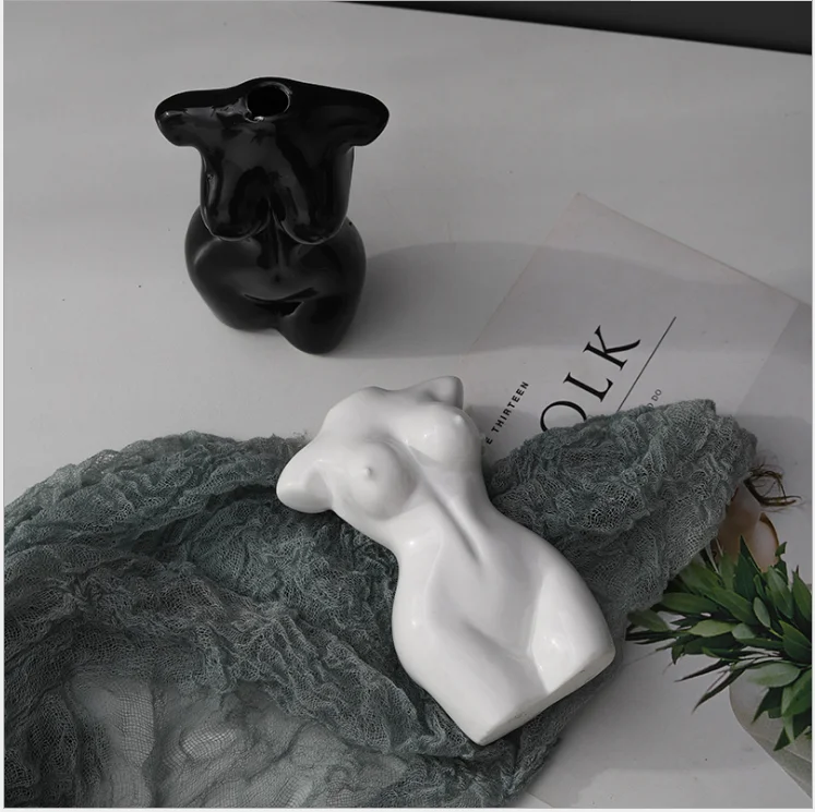 

DM 1pcs Dual-Color Black & White Nordic INS Kardashian Nude Women Female Body Dried Flower Desktop Furniture Ornaments Art Funny
