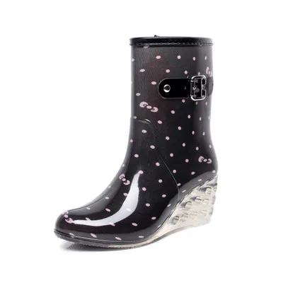 Rain Boots Punk Style Mid Snow Women's Mid-calf Non-Slip Outdoor Wedge Water shoes woman zapatos de mujer889 |