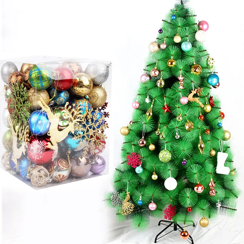

60-70pcs Christmas Decorations Bucket Plastic Shiny Matte Christmas Ball Holiday Party Supplies Christmas Tree Pendant