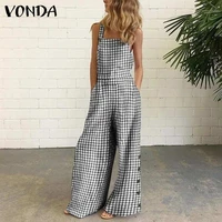 vonda rompers women jumpsuits sexy sleeveless playsuits women wide leg pants vintage plaid suspenders casual overalls