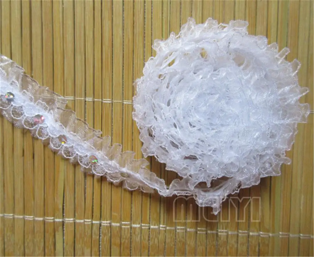 5 ярдов 2 Слои блестки плиссированный корсет из органзы кружевной ткани с