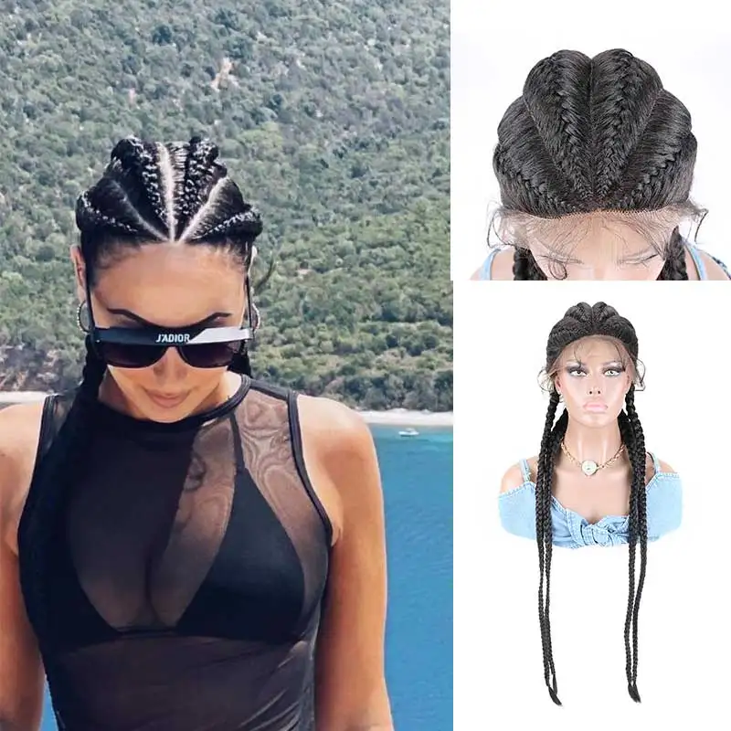 

Synthetic Lace Front Wig Braided African For Black Women 32inches Box Braid Natural Dark Burgundy Blonde Wigs Twist wig