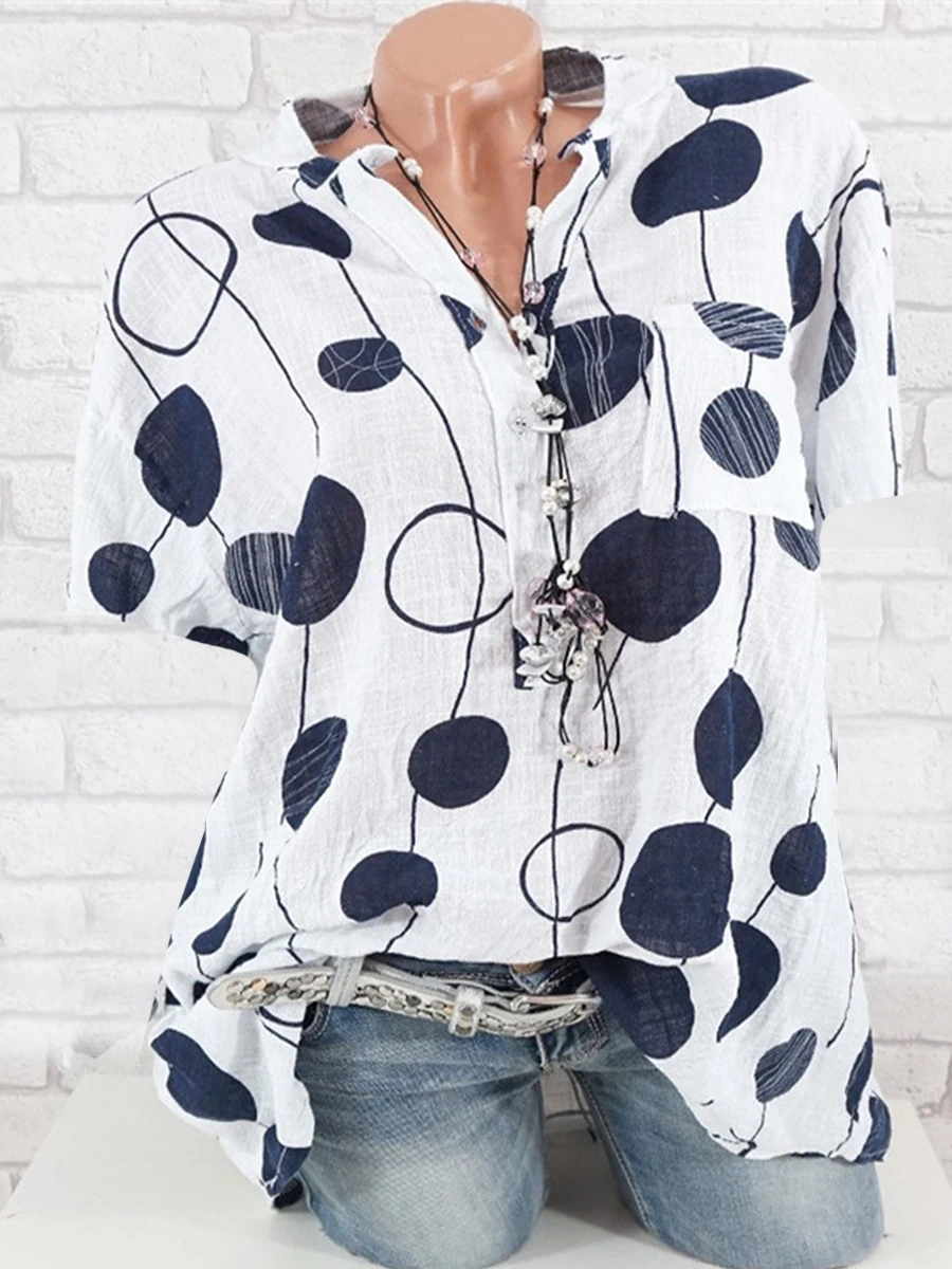 

women blouses large size shirt ladies shirt fashion shirt casual wave point short-sleeved shirt women