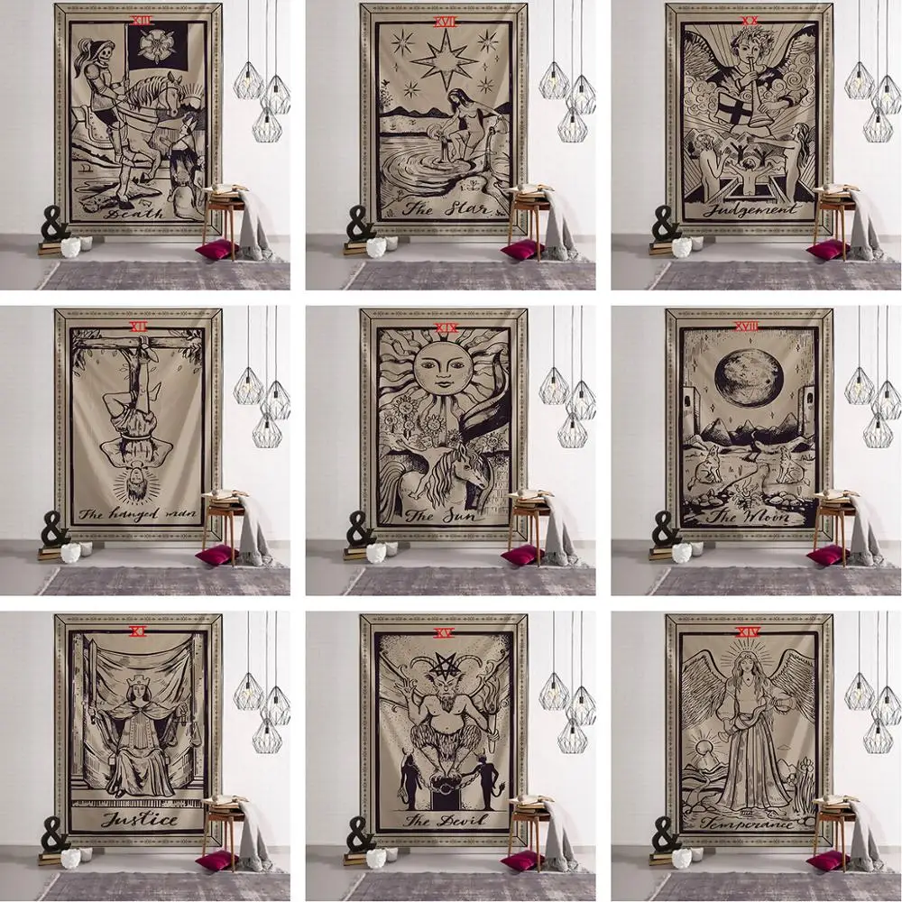 

Myth Illustration Style Tarot Tapestry Creative Dark Witchcraft Room Headboard Arras Carpet Astrology Blanket Home Decoration
