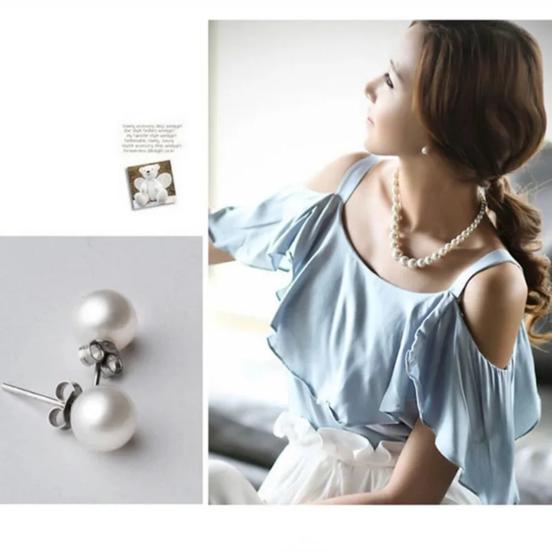 

Stainless Steel Pearl Stud Earrings For Women Exquisite Round Jewelry On Ear Engagement Wedding Gift Fashion Jewelry Accessory