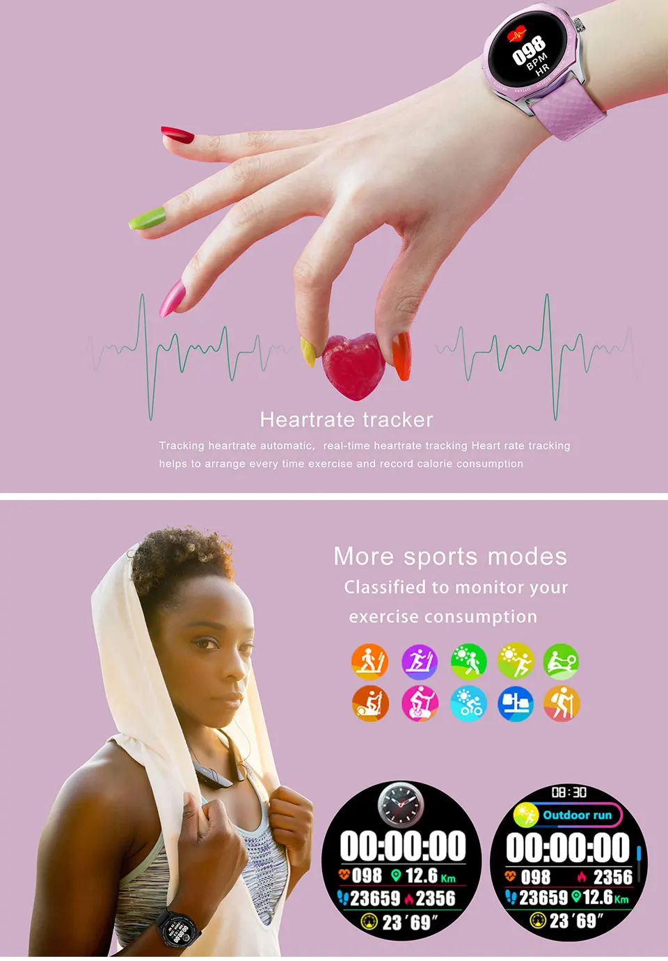 ELFTEAR V18 Смарт-часы для женщин Полный Круглый сенсорный экран леди Smartwatch изменение цвета ремешок мониторинг сердечного ритма для Apple Watch