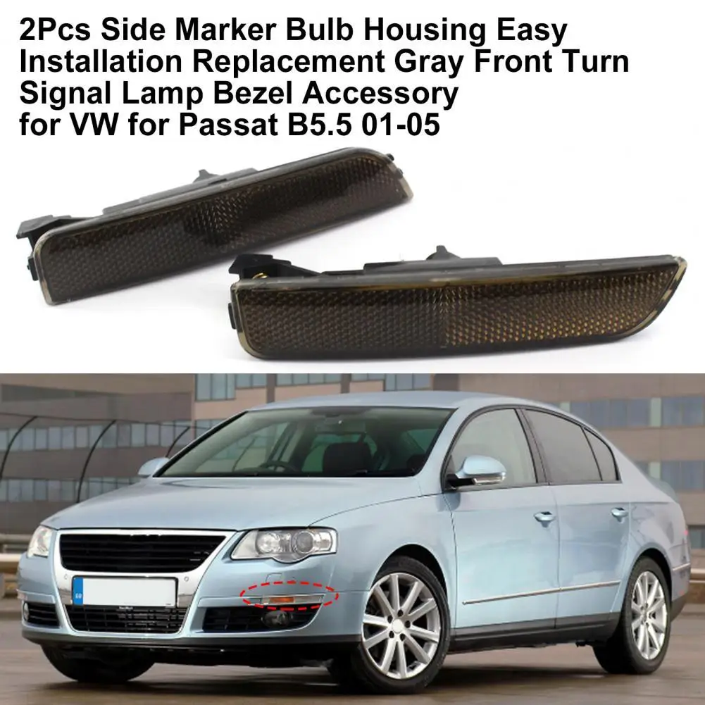 

2Pcs Side Marker Bulb Housing Easy Installation Replacement Gray Front Turn Signal Lamp Bezel Accessory 3B0945071 3B0945072 for