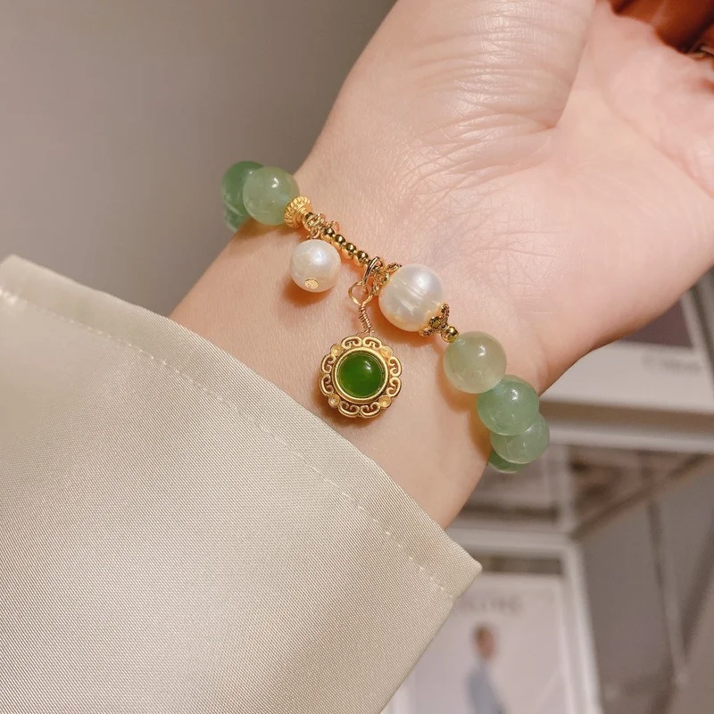 

Vintage Natural Baroque Pearls Beads Bracelets for Women Female Jade Pendant Bracelet Bangle Fashion Jewelry Accessories