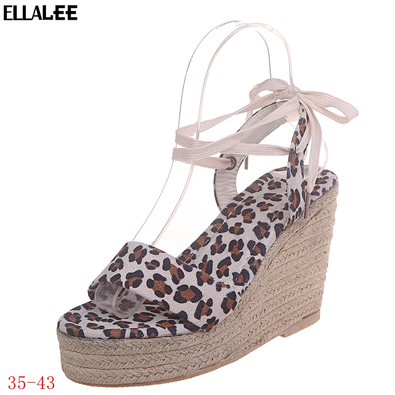 Сандалии женские на платформе леопардовые босоножки с ремешком щиколотке лето