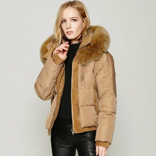 khaki KMETRAM Real Fur Collar Down Jacket Woman Hooded Winter Jacket Women Korean Short Coat Female Warm Parka Chaqueta MujerMY - Цвет: khaki