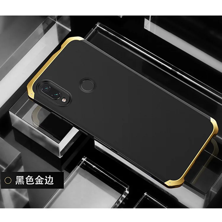 Текстурированная анти-осенняя Металлическая Рамка PC задняя пластина для Xiaomi Redmi note7 Pro Note7 алюминиевый сплав Мобильный бампер чехол с подарком - Цвет: Black  Gold Side