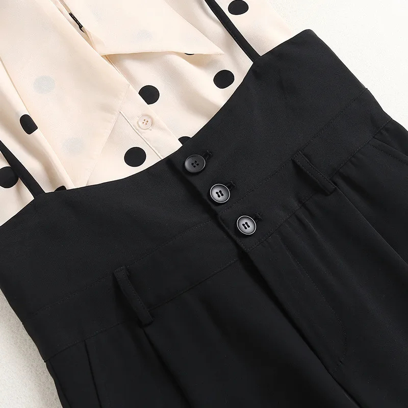 

Summer Pants Suit 2 Piece Clothing Set Women Designers Fashion Bow Collar Dot Shirt+Trousers Office Lady Business Outfit