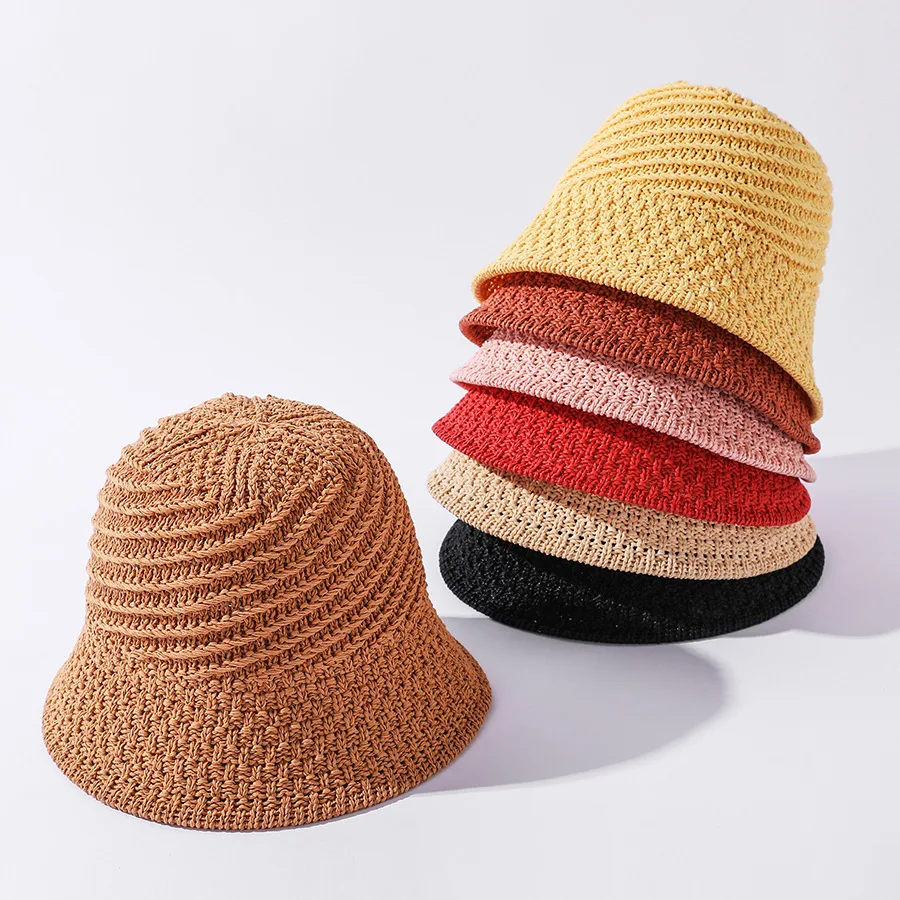 

COKK Bucket Hat Summer Women Knitted Sunhat Sunshade Breathable Mesh Fishing Hat Vintage Casual Bob Gorro 2021 New