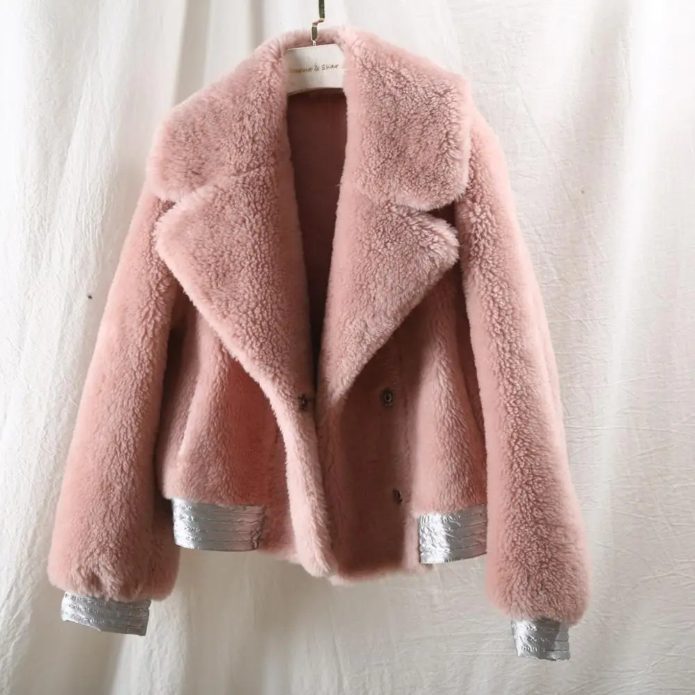 Женское пальто из 2021 шерсти однотонное 100%-ной с большим узором овечьей и