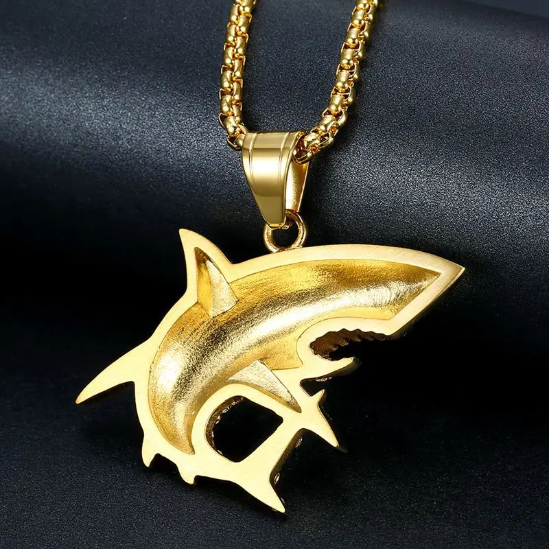 

Hip Hop Iced Out Big Shark Pendant & Chains For Men Gold Color Stainless Steel Animal Necklaces Male Bling Jewelry Dropshipping