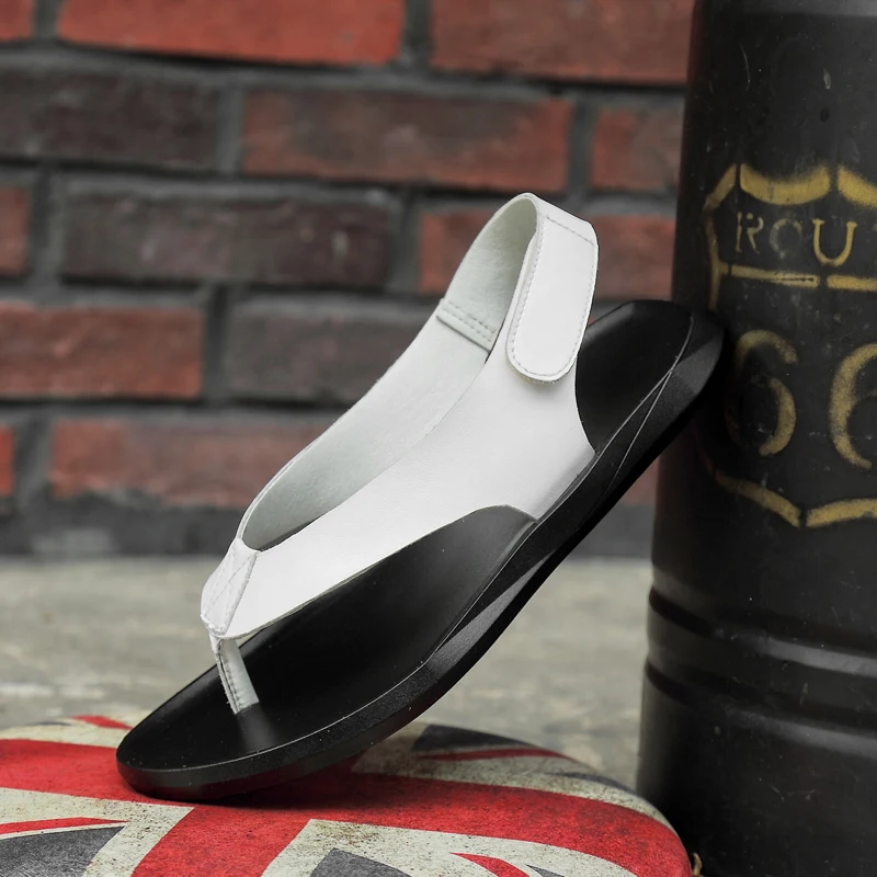 Шлепанцы мужские из натуральной кожи уличные тапочки удобная повседневная обувь