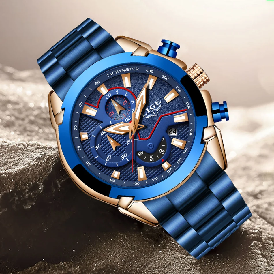 LIGE 2019 новые модные мужские часы с нержавеющей сталью Топ бренд роскошные