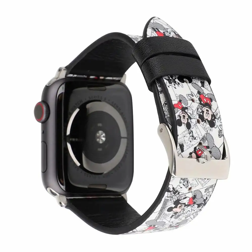 Кожаный ремешок с милым рисунком для Apple Watch 40 мм 44 браслет Микки Маусом iWatch Series 5 4 3