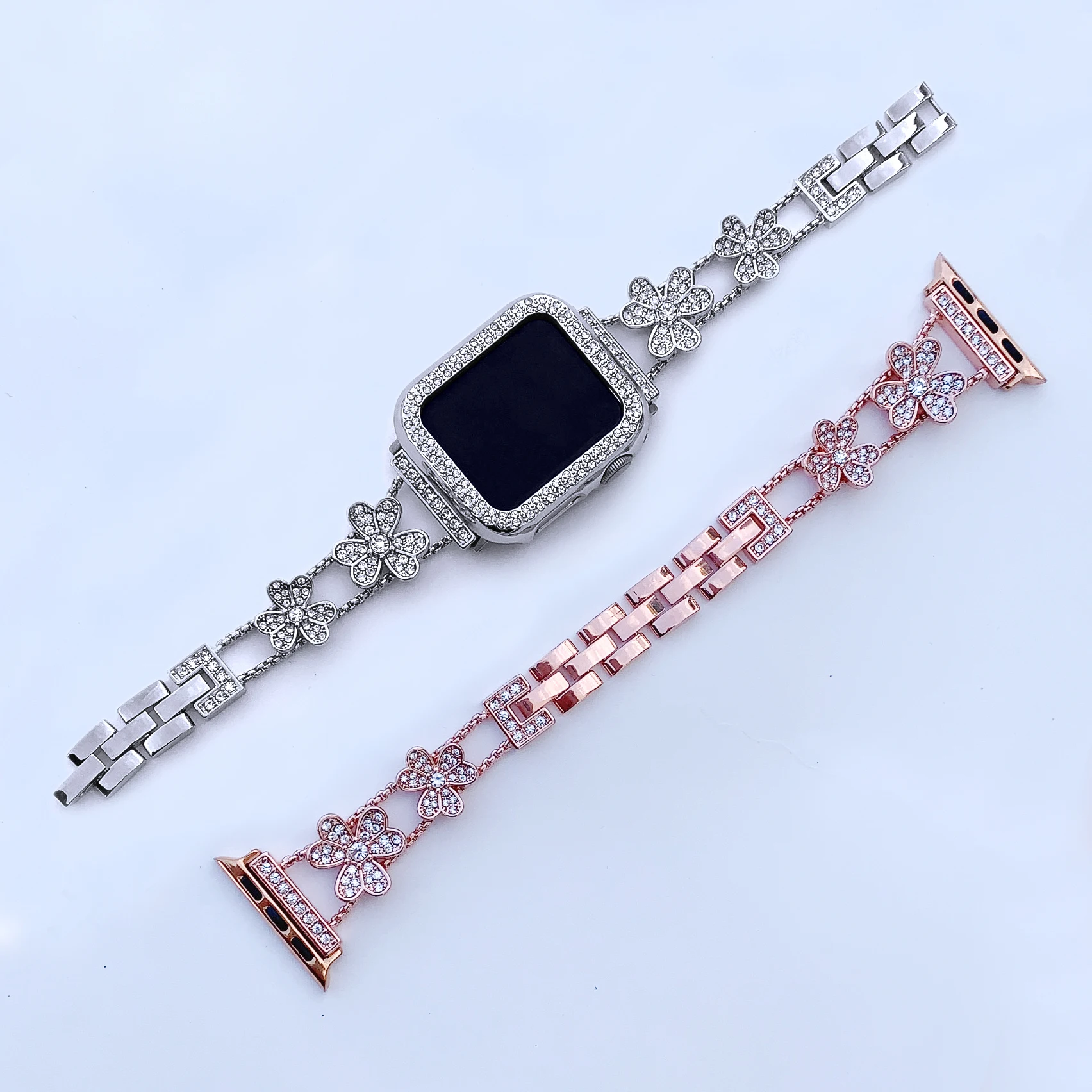 Diamond Stainless Steel Strap +Case for Apple Watch Band 42mm 38mm Women Wristband Bracelet for IWatch 40mm 44mm Series 6 SE 5 4
