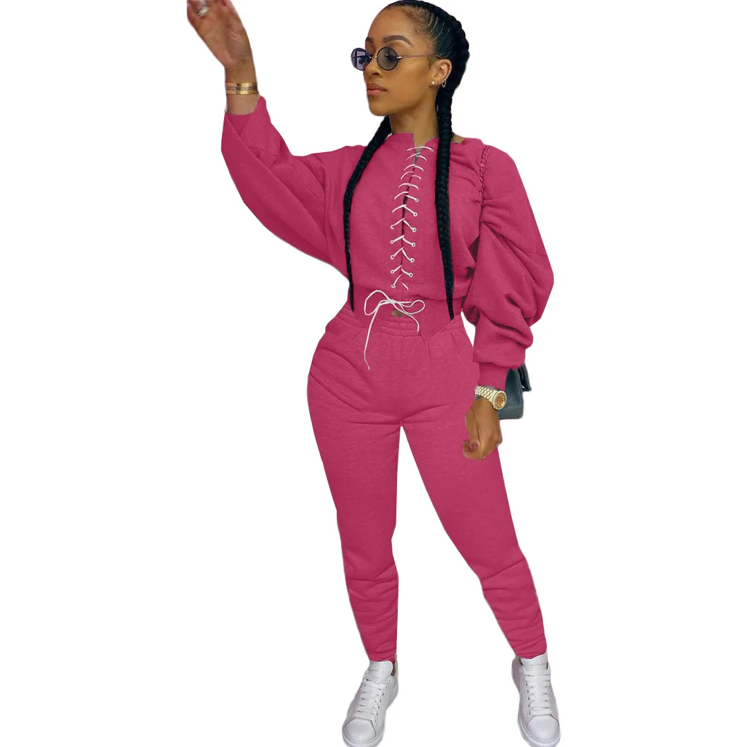 

Autumn And Winter Women's Two Piece Suit Bandage Sweater And Pants Set For Women