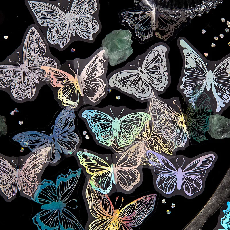 

45 PCS PET Waterproof Glitter Rainbow Silver Laser Magic Mirror Decorative Stickers for Photo Album Scrapbook Journal DIY