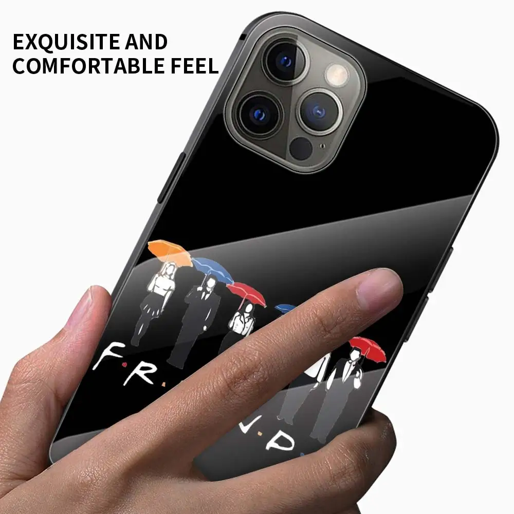 

For iPhone 11 12 Pro Max Mini XR XS X 8 7 6 6S Plus SE 2020 Phone Case Tempered Glass Cover Coque Friends TV