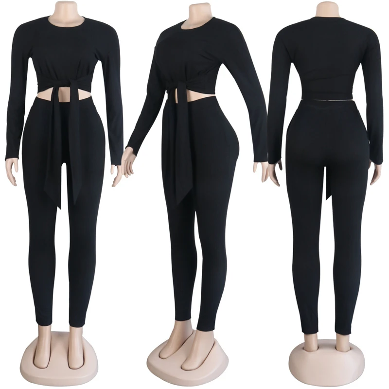 OLOEY S-3XL женский модный вязаный комплект из двух предметов передний галстук