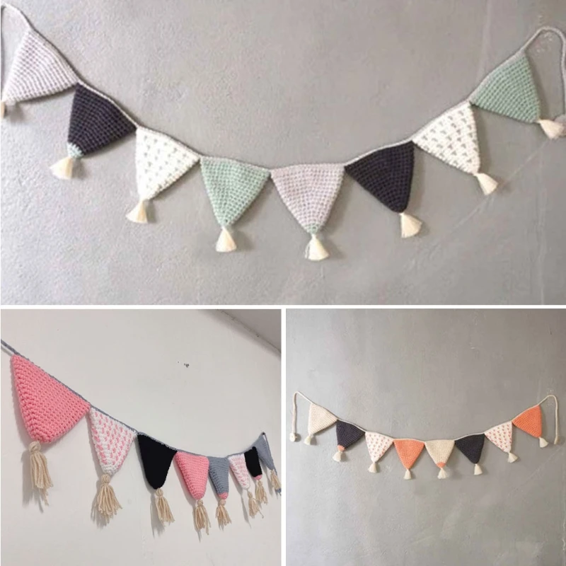 

Nordic Hand-woven Pennant for Party Wedding Pennant Bunting Banner Garlands Fabric Decor Ornament Kids Room Hanging Wall Decor