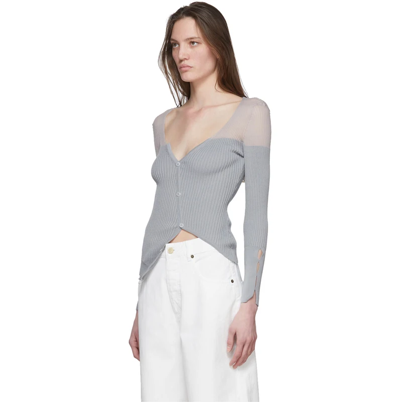 Женская однобортная футболка DEAT контрастных цветов с V образным вырезом и