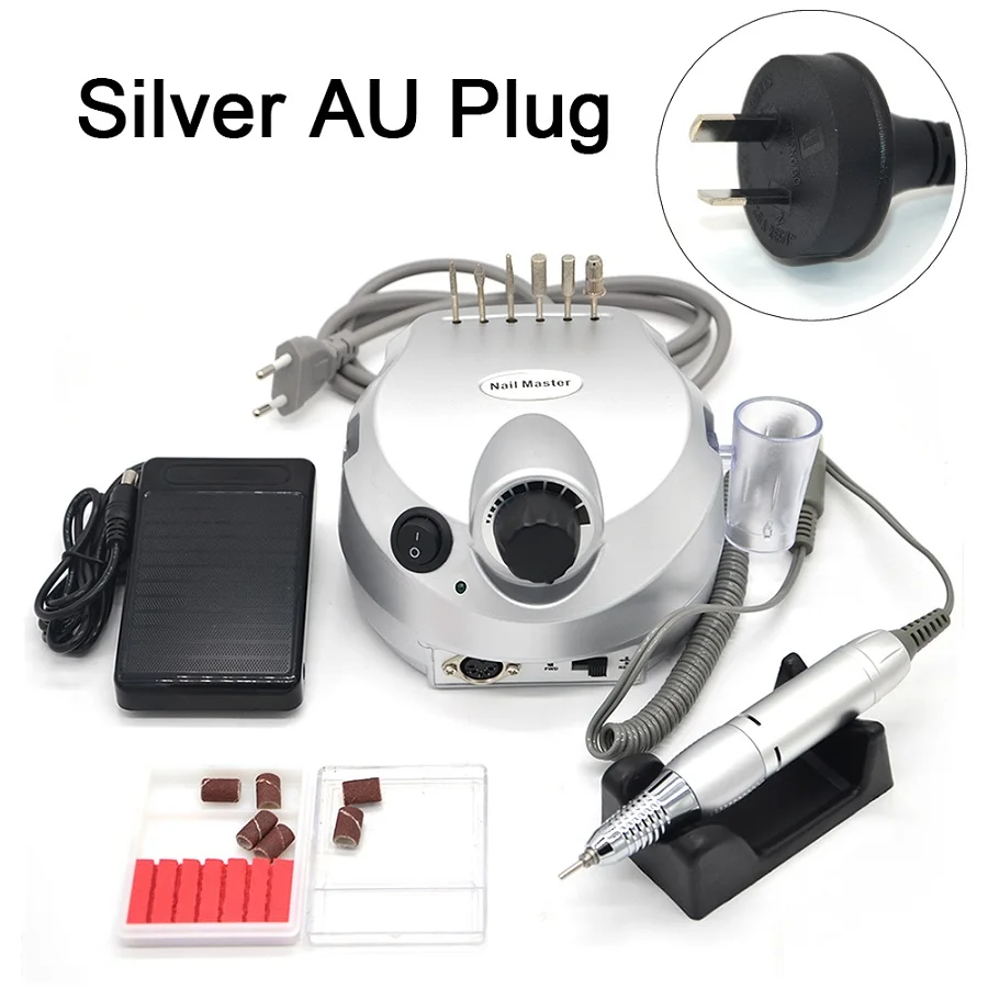 Silver AU Plug Серебряный машинка для маникюра профессиональный инструмент для полировки ногтей пилочки для ногтей набор маникюра 35000 об/мин 110 В/220 В Электрическая дрель для ногтей аппарат для маникюра - Цвет: Silver AU Plug