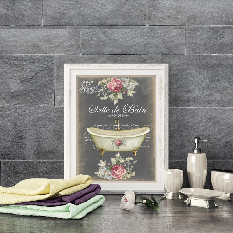

French Bathroom Decoration Paintings Print Vintage Posters Salle de Bain Le Bain Chalkboard Shabby Fine Wall Art Canvas Pictures