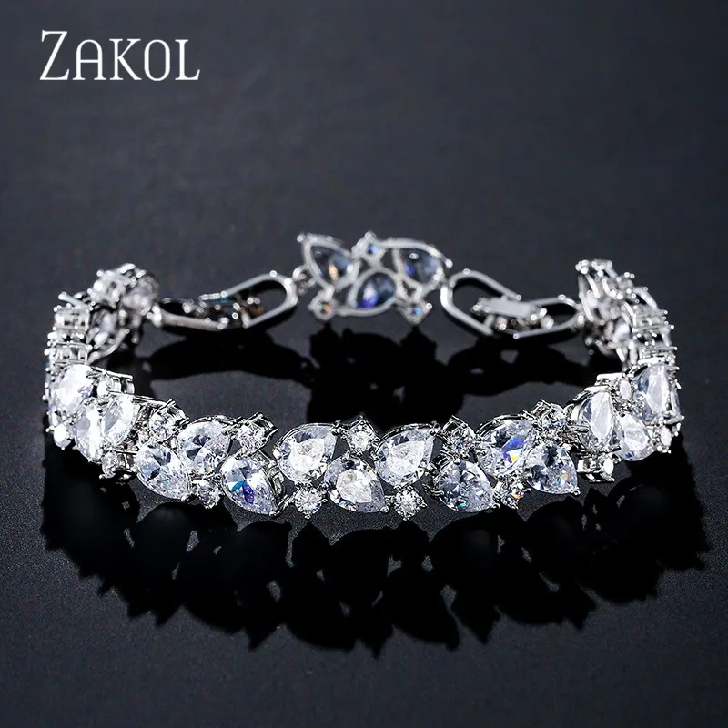 ZAKOL Роскошный Белый Цвет капли воды кластер AAA+ кубический цирконий Модный комплект ювелирных изделий для невесты свадебные украшения Drees FSSP156