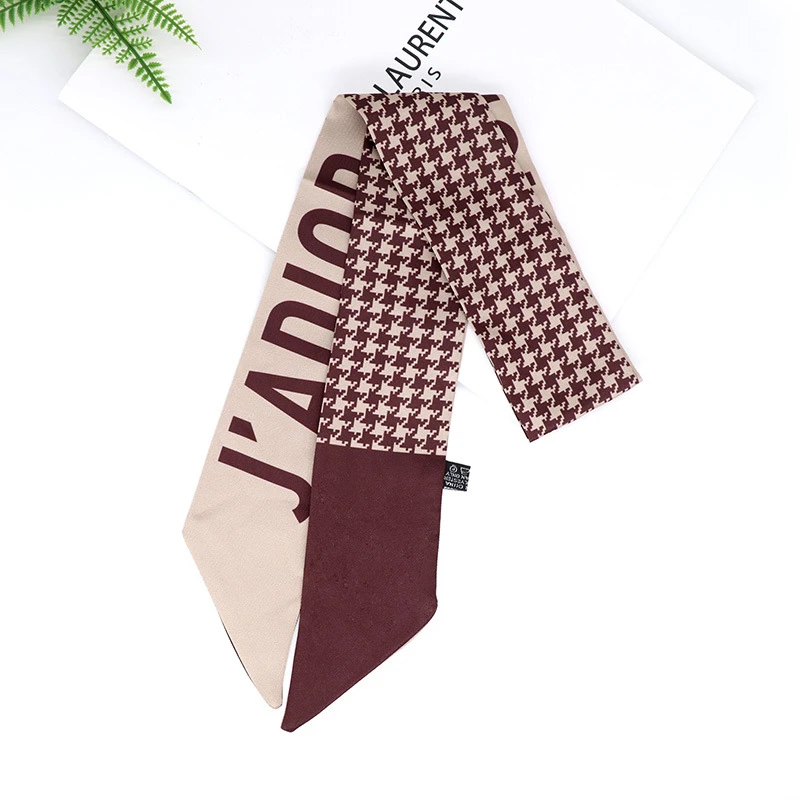 

Fashion New Houndstooth Letter Do Silk Scarf Women Long Shawl Twill Lady Luxury Ribbon Neckerchief Hairband Neckerchief Scarves